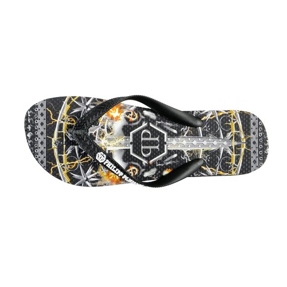 Philipp Plein Black/Multi Rubber Logo Print Flip Flops Shoes main image 7